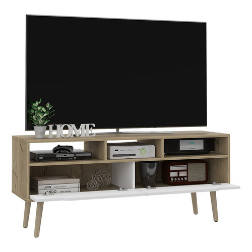 Mesa Para Tv Raichel, Café Claro y Blanco, Para Televisor de 60 Pulgadas