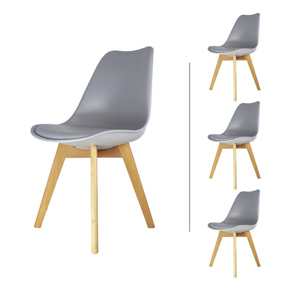Set 4 Sillas Frankfurt Mundo In Comedor Minimalista Gris Estructura de la silla Madera Diseño de la tela Arabesco