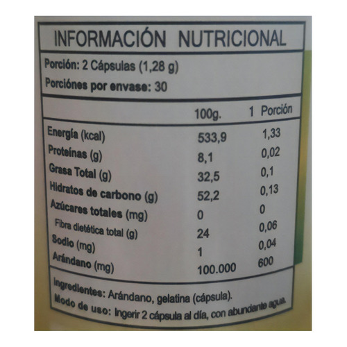 Arándano 60 Cáps 500mg Antioxidante Depurativo Tónico Sabor Natural FNL
