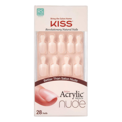 Uñas Postizas Kiss Acrylic French KAN01 Nude Breathtaking Liso X28 Cuadrada Regular