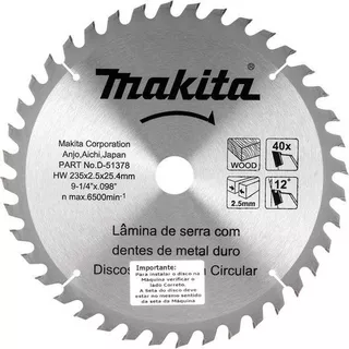 Disco Sierra Circular Makita D-51378 9'' 235mm 40d Madera