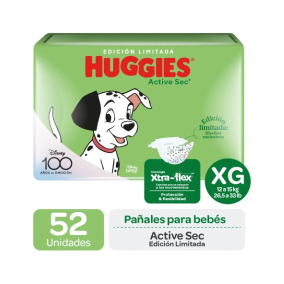 Pañal Desec Huggies Active Sec Talla Xg 52 Un (12 A 15 Kg)