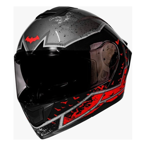 Casco Motociclista Kov Zero Batman Rojo Abatible Con Luz Led Tamaño del casco L