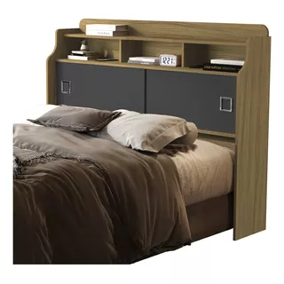 Cabeceira Cama Casal Jessica 140 Com Prateleira Mdf Cor Freijo - Grafite