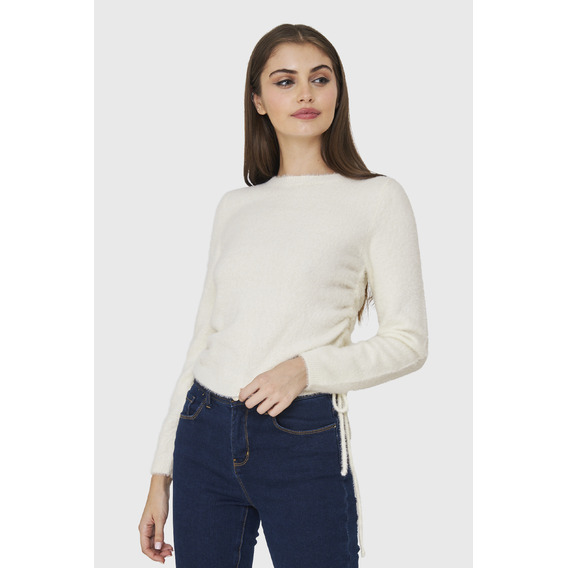 Sweater Peludo Recogido Lateral Blanco Nicopoly