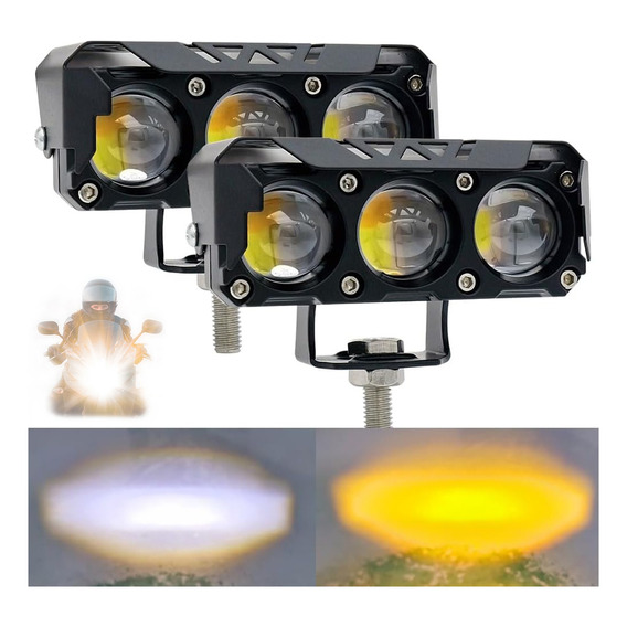 Par Faros Auxiliares Led Doble Color Luz Para Coche Moto