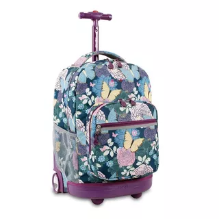 Mochila Con Carro Jworld, Modelo Sunrise, Color Secret Garden Violeta