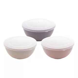 Jogo De Bowls De Bambu Com Tampa Lyor Pp 3peças Sortido Cor Colorido