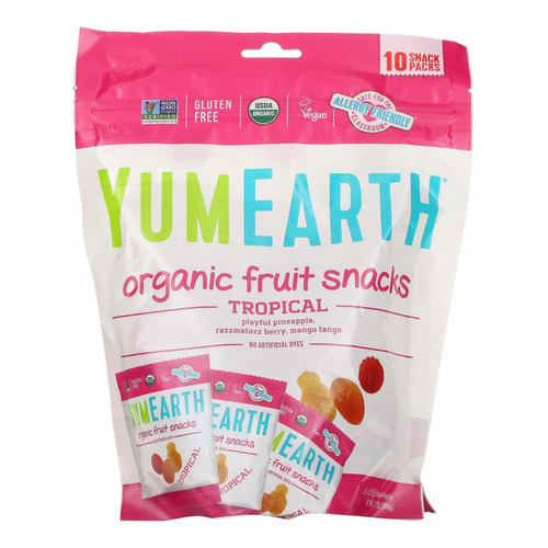 Yumearth, Bocadillos De Frutas Orgánicas, Tropical, 10 Paquetes, 17,6 G (0,62 Oz) Cada Uno