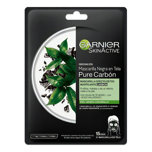 Mascarilla Pure Carbón Garnier Skin Active Piel Grasa con brillo