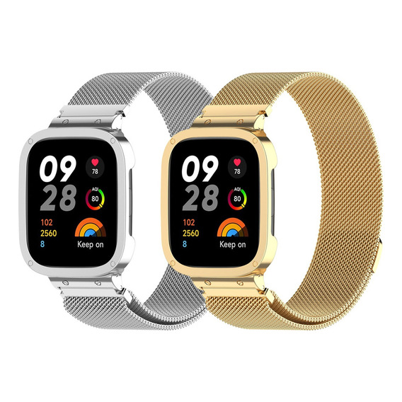 2 Correa + Funda Acero Milanis Para Redmi Watch 3 / 3 Active