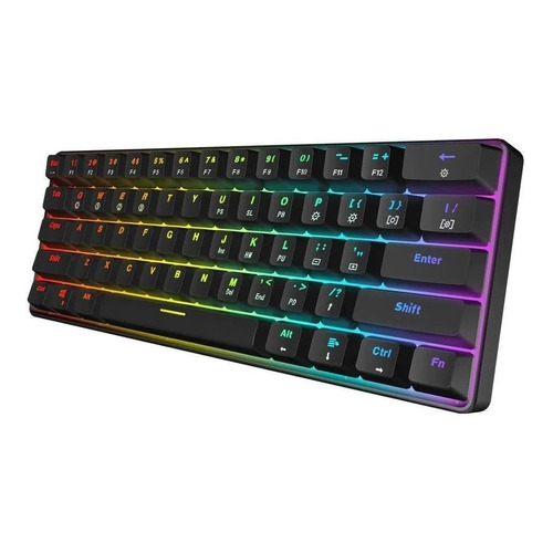 Teclado gamer HK Gaming GK61 QWERTY Gateron Optical Black inglés US color negro con luz RGB