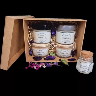 4 Velas Aromaticas E Caixa Mdf Presente Kit Vela E Caixa