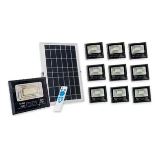 Pack X 10 Foco Reflector Led 50w C/panel Solar Luz Exterior