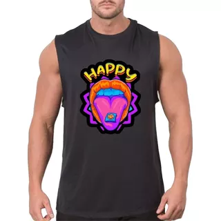 Regata Masculina Algodão Camiseta Happy Festa Rave Eletro