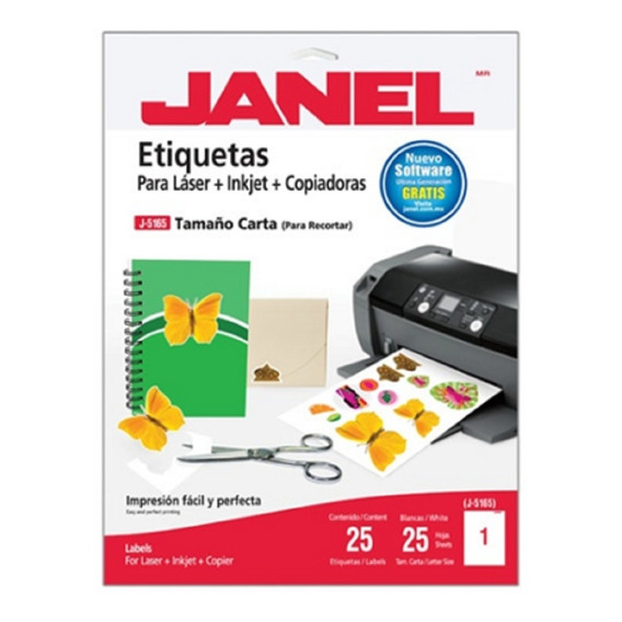 Etiqueta Adhesiva Tamaño Carta Janel J-5165 21.6 X 27.9 C/25