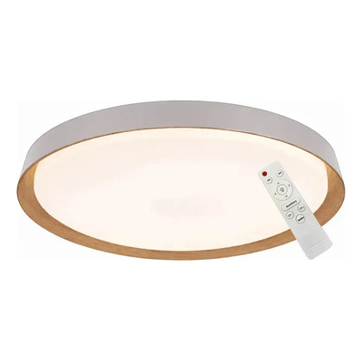 Plafón Led Dimerizable Blanco Y Madera Con Control Remoto Blanco/madera