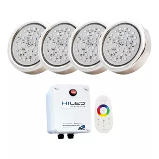 4 Luces Para Pileta Led Rgb 12w +fuente+control Remoto