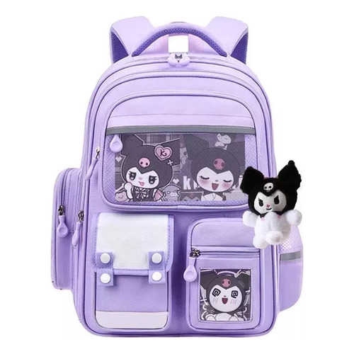 Mochila Escolar Primaria Sanrio Kuromi Para Niñas Color Violeta Diseño De La Tela Pequeño