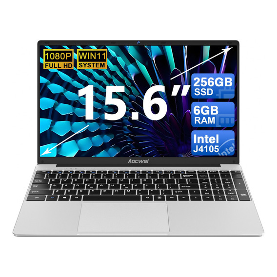 Ultrabook  Aocwei A3 plateada 15.6", Intel Celeron J4105  6GB de RAM 256GB SSD, Intel UHD Graphics 600 60 Hz 1920x1080px Windows 11 Pro