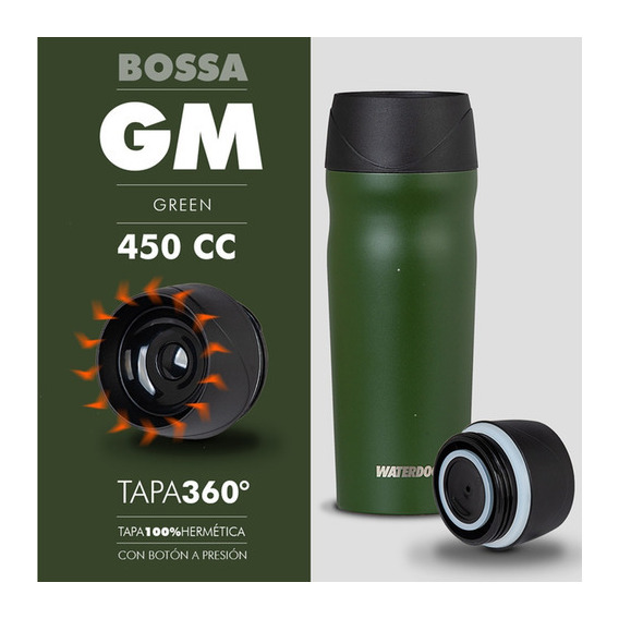 Vaso Termico Waterdog Acero Inox Bossa 450 Hermetico Color Verde