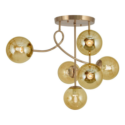 Plafon Luna Rulo 6 Luces Dorado Ambar Apto Led E27 Plug