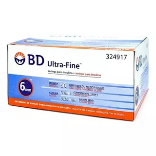 Bd Ultra Fine Jeringa De Insulina 0.5ml Aguja 31 G 6mm 100u