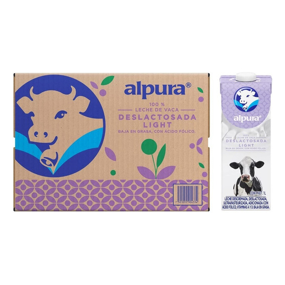 Leche Alpura Deslactosada Light 12 Piezas De 1 Lt