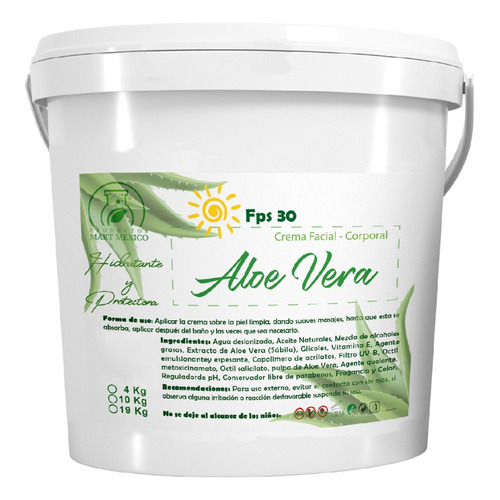  Crema De Aloe Vera Con Filtro Solar 10 Kilos