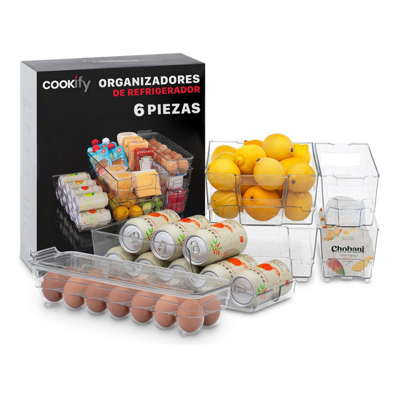 Contenedores Organizadores para Refrigerador 7 pz Cookify: Incluye Organizador de Latas, Huevos y Contenedores Versátiles