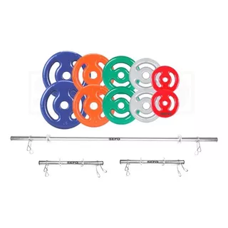 Kit 30kg Anilhas Emborrachadas Com Barras Tubo 40cm E 1,20m