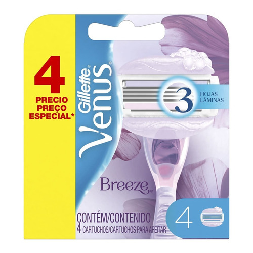 Cartuchos Para Máquina De Afeitar Gillette Venus Breeze Morado 4 Cartuchos