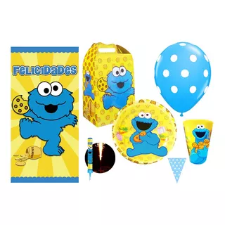 Cookie Monster Come Galletas Kit 30 Niños Vasos Platos 