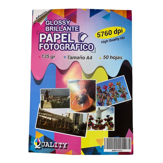 Papel Fotografico Brillante Adhesivo Stiker 50 Hojas Tam A4