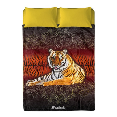 Cobija Providencia Excel Raschel con diseño tigre pasión/negro de 2.2m x 2m