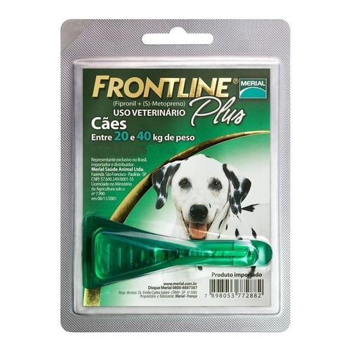 Pipeta antiparasitario para pulga Merial Frontline Plus para perro de 20kg a 40kg