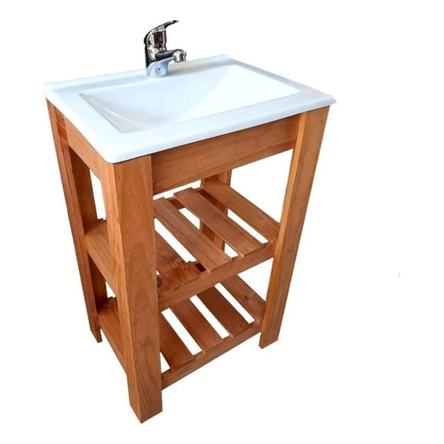 Mueble para baño DF Hogar Campo pie + bacha de 50cm de ancho, 80cm de alto y 37cm de profundidad, con bacha color blanco y mueble cedro con un agujero para grifería