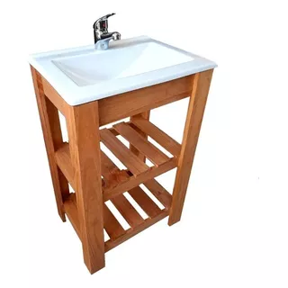 Mueble Para Baño Df Hogar Campo Pie + Bacha De 50cm De Ancho, 80cm De Alto Y 37cm De Profundidad, Con Bacha Color Blanco Y Mueble Cedro Con Un Agujero Para Grifería