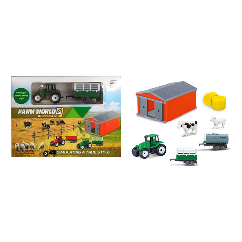 Tractor Con Zorra, Animales Y Accesorios De Granja