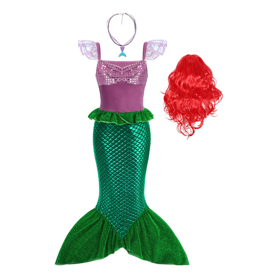 Vestido De Princesa Sirena Disfraz Sirenita Ariel Para Niña Con Peluca Accesorios Fiesta Halloween