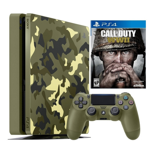 Sony PlayStation 4 Slim 1TB Call of Duty: WWII Limited Edition Bundle color  green camouflage