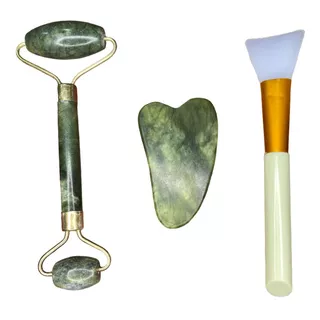 Set De Rodillo + Piedra De Jade + Brocha De Mascarilla