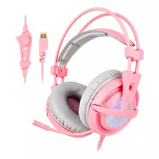 Headset Gamer Fone De Ouvido Sades  A6 7.1 Usb Gamer Angel Edition Para Pc Notebook Ps4 Ps5 Rosa