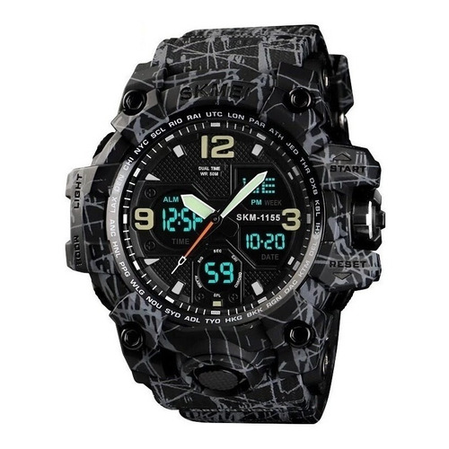 Reloj pulsera Skmei 1155 con correa de poliuretano color negro/blanco - fondo negro