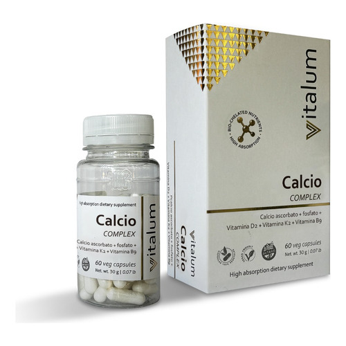 Calcio + D2 + K2 + B9 Complex Vitalum X60 Caps Mas Absorcion Sabor Sin Sabor