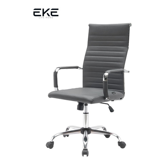 Silla de escritorio Eke Life Home YX-9005 ergonómica  gris con tapizado de cuero sintético y mesh y tela