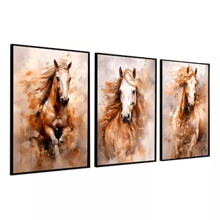 Quadro Decorativo Moldura Conjunto Cavalos Ao Vento Abstrato