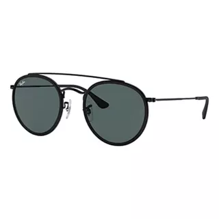 Anteojos De Sol Ray-ban Round Double Bridge Standard Con Marco De Metal Color Polished Black, Lente Blue/gray De Cristal Clásica, Varilla Polished Black De Metal - Rb3647n