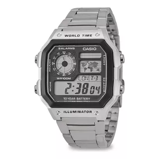 Relógio Casio Masculino Word Time Prata Quadrado Cor Da Correia Prateado