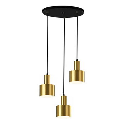  Colgante 3 Luces Nero Dorado Apto Led E27 Base Redonda Dorado